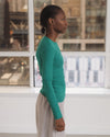 BASERANGE Spring/Summer 2025 Collection: French Organic Cotton Long-Sleeve T-Shirt with Cut-Out Heart Design (BAS-TTHLS-CR-AU25-MIRA GREEN) (TOHLS TTHLS)